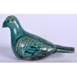 A PERSIAN GREEN GLAZED POTTERY BIRD, probably an joss stick holder. 12 cm wide.