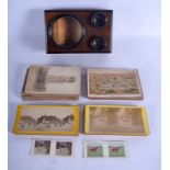 AN ANTIQUE POSTCARD MAGNIFICATION VIEWER together with various cards. (qty)