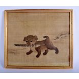 AN EARLY 20TH CENTURY CHINESE FRAMED DOG PANEL After a 17th Century original. Image 34 cm x 30 cm.