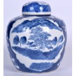 A 19TH CENTURY CHINESE BLUE AND WHITE PORCELAIN GINGER JAR, painted with landscapes in panels. 17 c