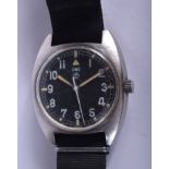 A VINTAGE MILITARY CWC BLACK DIAL WRISTWATCH. 3.25 cm wide.