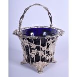 A VICTORIAN SILVER AND GLASS BASKET. Sheffield C1860. Silver 7.3 oz. 17.5 cm high inc handle.