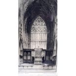 BRITISH SCHOOL (early 20th century) FRAMED ETCHING, interior of a cathedral, signed in pencil. 20 c