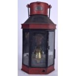 AN EARLY 20TH CENTURY RAILWAY LANTERN, stamped “E C & S 1917”. 52 cm to handle.