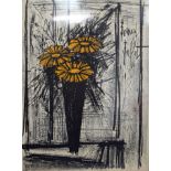 BERNARD BUFFET (1928-1999) FRAMED LITHOGRAPH, still life study of asters, certificate verso. 28.5 c