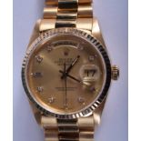 A BOXED 18CT GOLD AND DIAMOND ROLEX DAY-DATE FULL SET WRISTWATCH with receipt, papers & certificate