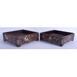 A PAIR OF 19TH CENTURY CHINESE MOTHER OF PEARL INLAID HONGMU DISHES decorated with calligraphy and