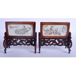 A PAIR OF EARLY 20TH CENTURY CHINESE FAMILLE ROSE SCHOLARS SCREENS by Shou Yi, painted with a femal