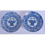 A PAIR OF 19TH CENTURY CHINESE BLUE AND WHITE PLATES bearing Kangxi marks to base. 25 cm wide.