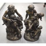 A LARGE PAIR OF EARLY 20TH CENTURY CONTINENTAL BRONZE FIGURES modelled as a female and another besi
