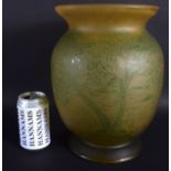 A LARGE CONTINENTAL ART CAMEO GLASS VASE decorated with green landscapes. 29 cm x 18 cm.