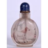 A CHINESE REVERSE PAINTED SNUFF BOTTLE, decorated with a horse in a landscape, 20th century. 8 cm h