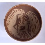 AN UNUSUAL SOUTHWEST NATIVE AMERICAN TIMBRES TYPE STONEWARE BOWL, incised figures performing a ritu