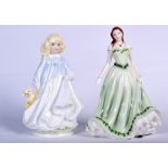 A ROYAL DOULTON PORCELAIN FIGURINE OF HOPE, together with “Caitlin”. 23.5 cm high. (2)