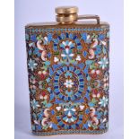 A CONTINENTAL SILVER AND ENAMEL HIP FLASK. 8 oz. 11 cm x 7 cm.