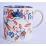18th c. good Chaffers coffee can painted in blue and red with a bird on a branch, paper label for E