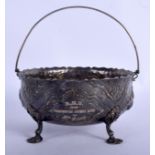 A VICTORIAN SILVER REPOUSSE BASKET decorated with flowers. London 1866. 9.3 oz. 13 cm wide.