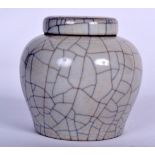 A CHINESE GE TYPE PORCELAIN JAR AND COVER, bearing Chenghua marks to base. 10.5 cm high.