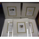 FIVE FRAMED VINTAGE WINE LABEL PRINTS. Label 29 cm x 20 cm. (5)