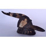 A BURKINA FASO MOSSI PEOPLE CARVED WOODEN FERTILITY FIGURE, formed as a stylised bird. 57 cm long.