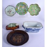 AN 18TH CENTURY CHINESE EXPORT TUREEN together with Canton enamel dishes etc. (6)