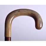 A GOOD EARLY 20TH CENTURY RHINOCEROS HORN HANDLED WALKING STICK, formed with a tapering shaft and h