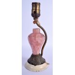 A 19TH CENTURY CHINESE ROSE QUARTZ VASE converted to a lamp. Vase 11 cm high.