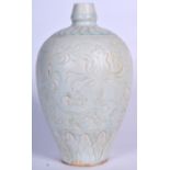 A CHINESE SUNG STYLE PORCELAIN VASE, baluster in shaped and incised with foliage. 22 cm high.