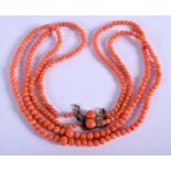 AN ANTIQUE CORAL NECKLACE. 37 cm long. 50 cm long.