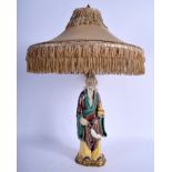 A 19TH CENTURY CHINESE SANCAI GLAZED FIGURE converted to a lamp. Figure 27 cm high.