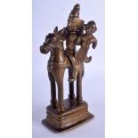 A 19TH CENTURY INDIAN BRONZE BUDDHISTIC DEITY modelled upon a horse. 15.5 cm high.