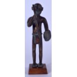 A BURKINA FASO BOBO BRONZE STATUE, formed as a standing warrior. 23 cm high.