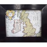 AN ANTIQUE FRAMED MAP OF THE UNITED KINGDOM, contained within a black frame. 27 cm x 35.5 cm.