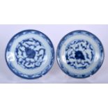 A PAIR OF EARLY 19TH CENTURY CHINESE BLUE AND WHITE PORCELAIN DISH, painted with stylised foliage.