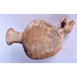 AN AMLASH POTTERY WATER CARRIER, the spout in the form of an animal head. 27 cm wide.