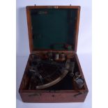 AN ANTIQUE CASED SEXTANT by Heath & Co Crayford Ltd. 21 cm x 21 cm.