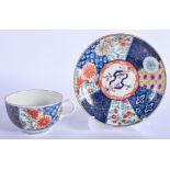 18th c. Worcester teacup and saucer painted with the Old Mosaic pattern.