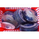 A QUANTITY OF EDWARDIAN BLUE AND WHITE POTTERY, various items. (qty)