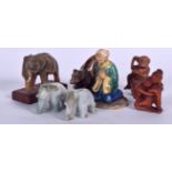 A PAIR OF JADEITE ELEPHANTS , together with a horn carving and other figures. (qty)