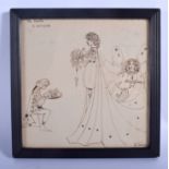 AN ANTIQUE PEN AND INK DRAWING by Cecil Walton (1891-1956). Image 16 cm square.