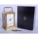 A LOVELY FRENCH L'EPEE TRIPLE DIAL REPEATING CARRIAGE CLOCK within fitted folding leather case. 18.