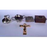 A JAPANESE SPELTER BOX, together with a cross etc. (5)