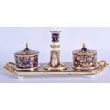 19th c. Derby inkstand highly gilded on a cobalt blue ground. 27cm wide