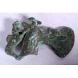 A CENTRAL ASIAN BRONZE AXE HEAD, formed as a climbing beast. 16 cm wide.