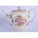 18th c. Worcester fine teapot and cover of Companie des Indes type painted with Chinese flowers. 17