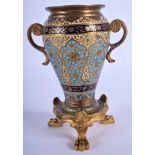 A 19TH CENTURY FRENCH BRONZE CHAMPLEVÉ ENAMEL VASE decorated in the Middle Eastern taste. 13 cm x 9