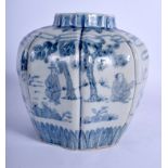 A CHINESE QING DYNASTY BLUE AND WHITE PORCELAIN JARLET possibly Ming, painted with immortals. 17 cm