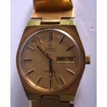 A VINTAGE GOLD PLATED OMEGA WRISTWATCH. 3.5 cm wide.