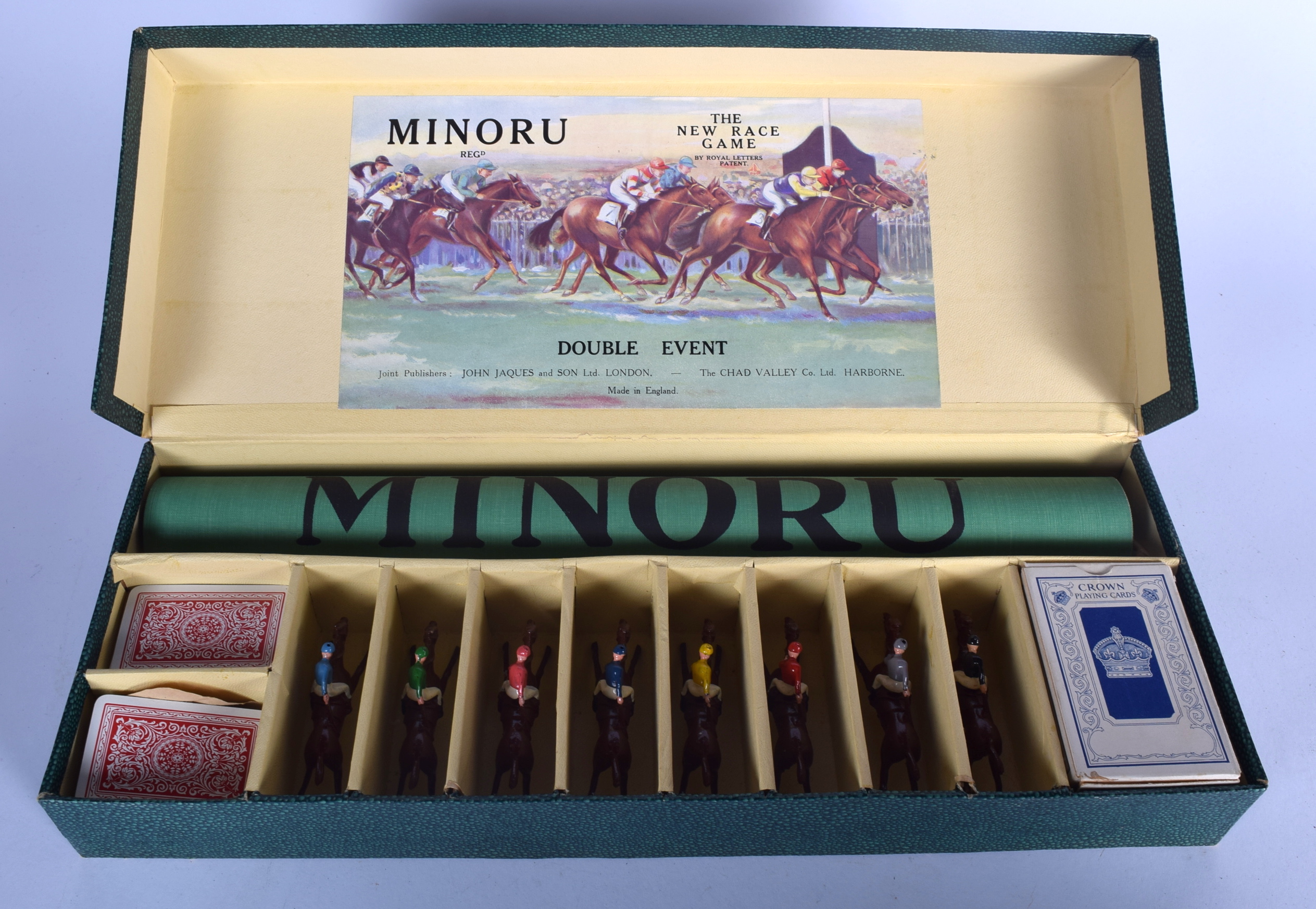 A VINTAGE MINORU HORSE RACING GAME, in original box. Box 44.5 cm wide.