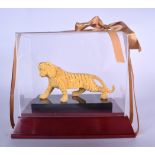 A CASED CHINESE MODEL OF A TIGER. Case 28 cm x 23 cm.